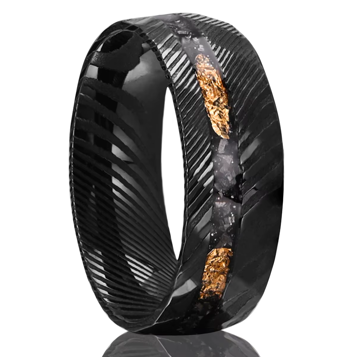 Bague en Acier Damas Noir Martelé pour Homme, Fiançailles, Mariage, Confort, Unisexe, 8mm