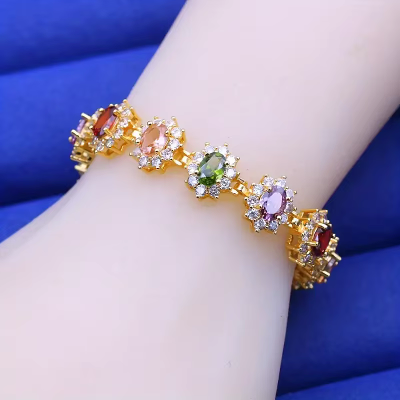 Élégant bracelet en pierre multicolore de style bohème pour femme, plaqué or 18 carats, bijoux en zi