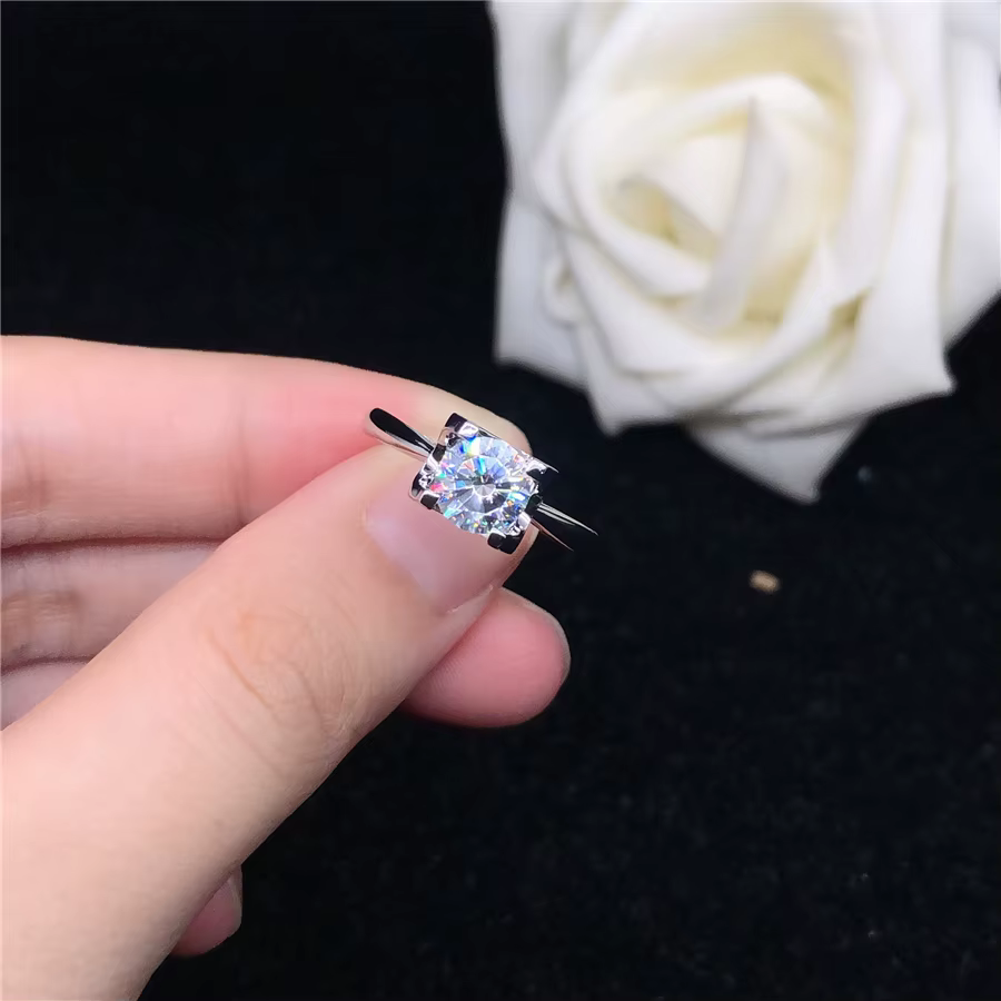 Bague de fiançailles en or blanc pour femme, test réel avec certificat, belle boîte, document 1CT D,
