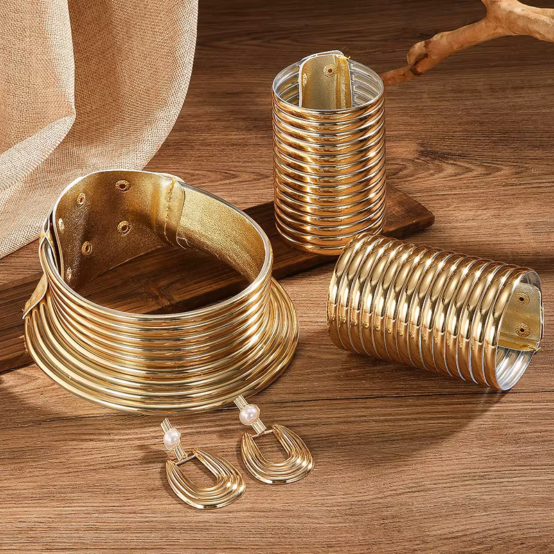 Ensemble de bijoux africains en cuir vintage pour femmes, tour de cou, collier, bracelet, boucles d'