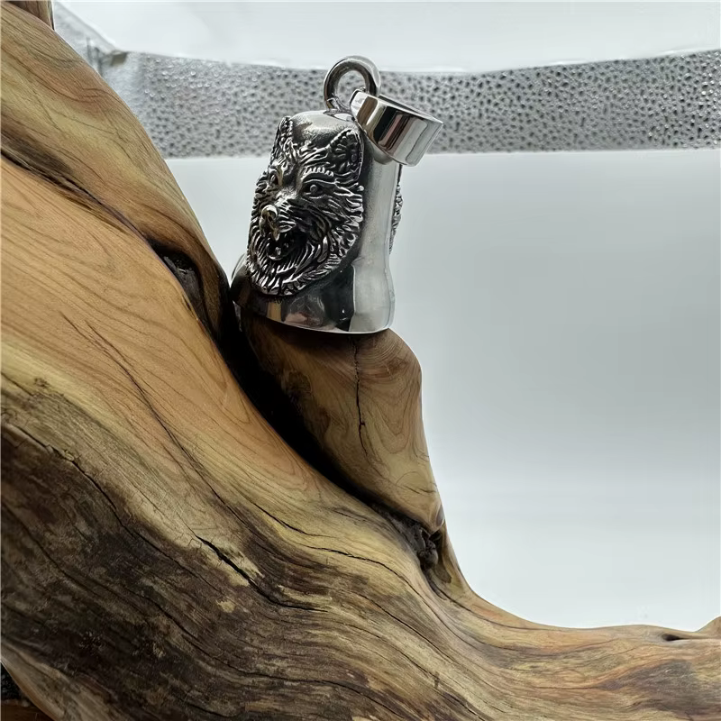 Collier loup Vikings en acier inoxydable 316L, bijoux Punk Biker, cloche de polissage, pendentif pou