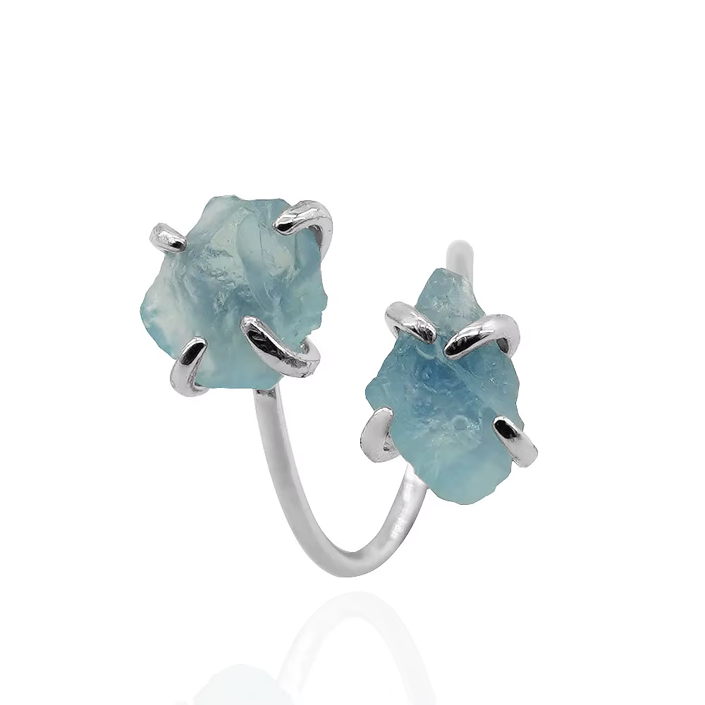 Bague croix ouverte aigue-marine irrégulière pour femmes et filles, réglage de griffes, couleur arge