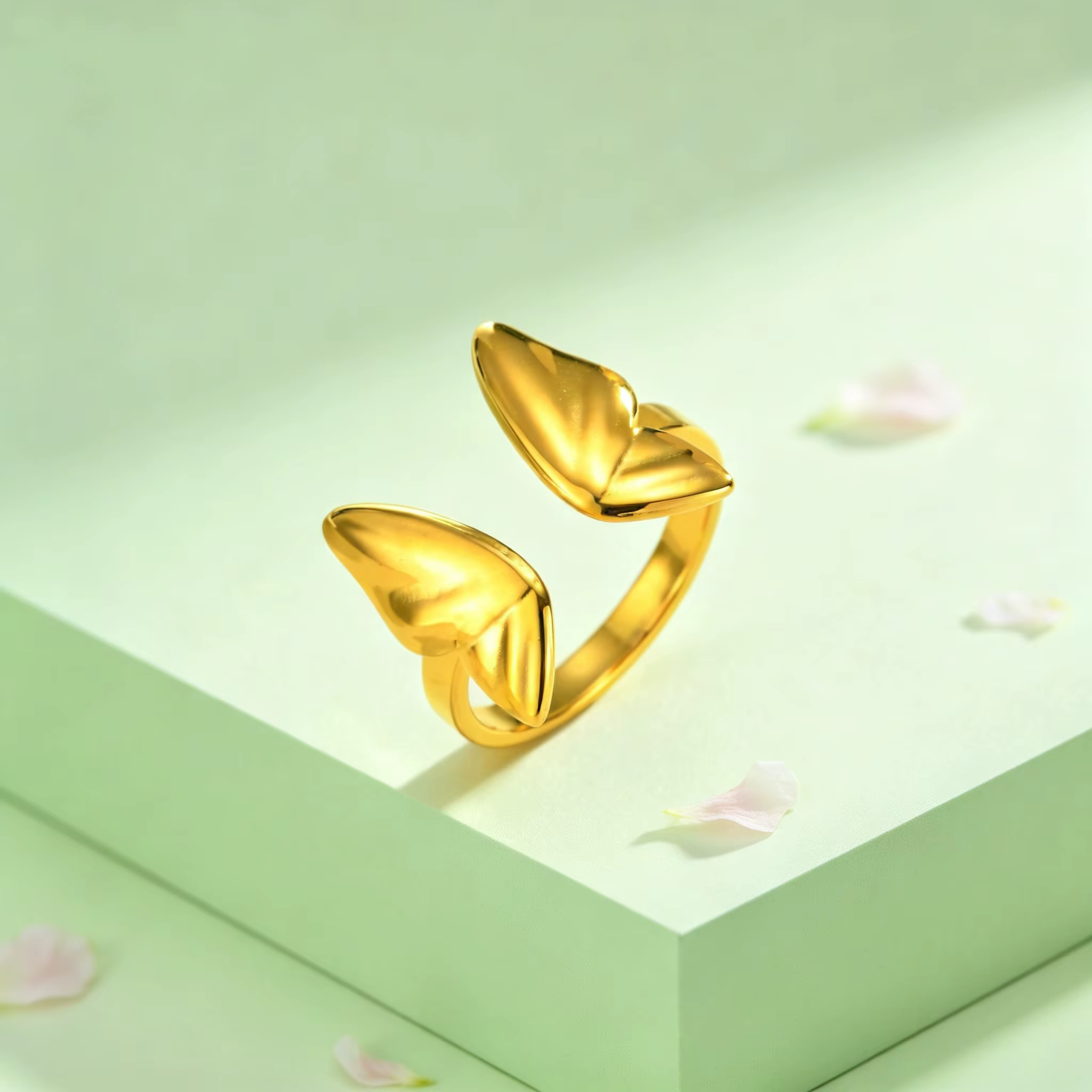 Bague Papillon Vintage Plaqué Or 18K Bijoux Femme Acier Inoxydable Anneaux Ouverts Lisses Accessoire