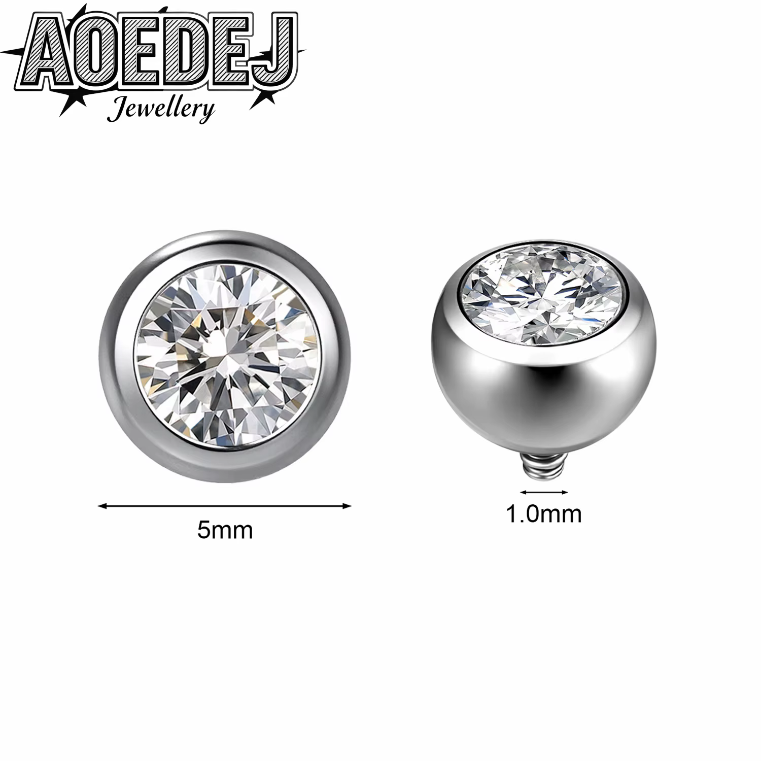 AOEDEJ 1-10 pièces/lot Têtes de clous d'oreilles en cristal CZ 18G, en acier inoxydable, pour labret
