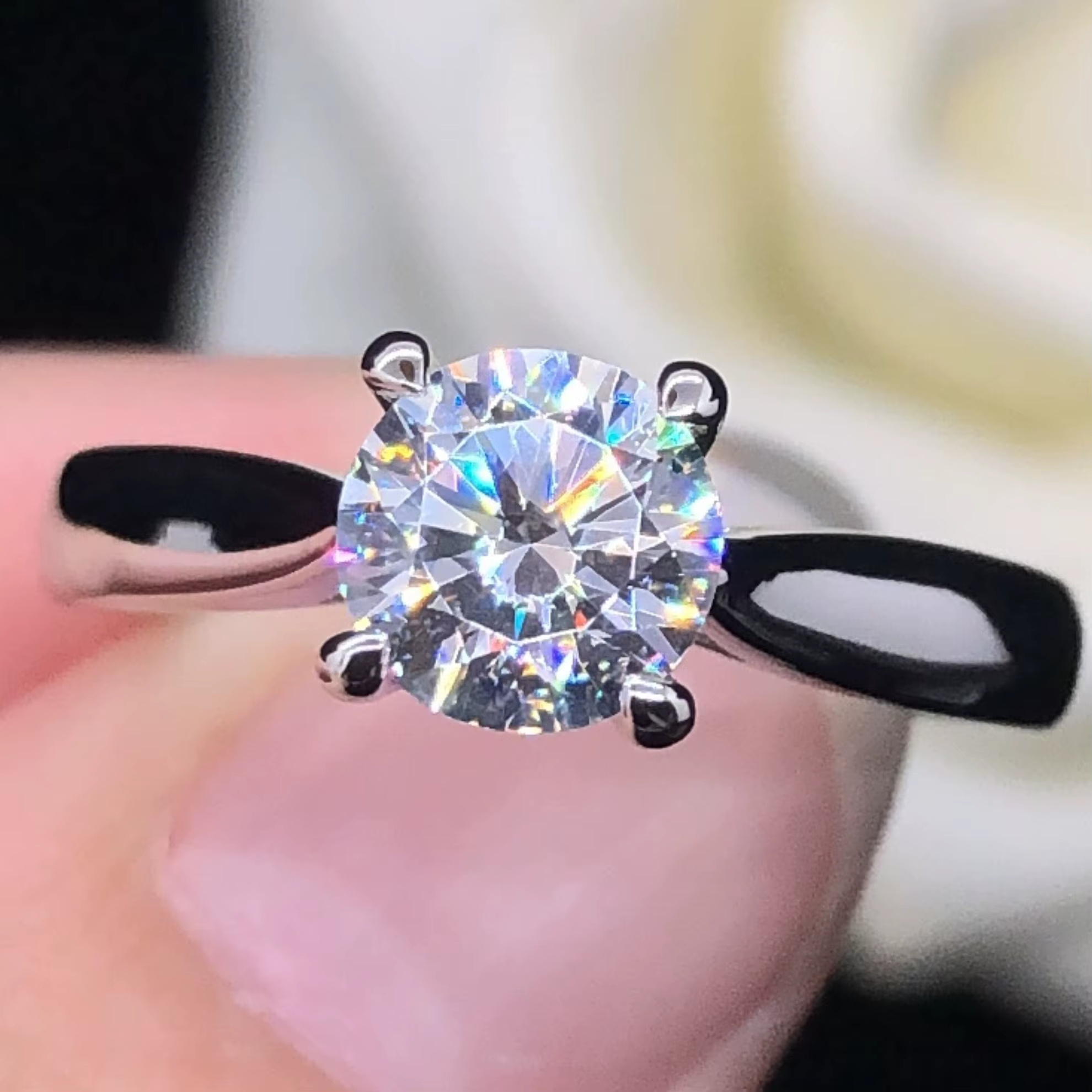 Bague solitaire en or blanc massif 14K, bijoux de fiançailles, flocon de neige, 0.5-2Ct, 5.0-8.0mm, 