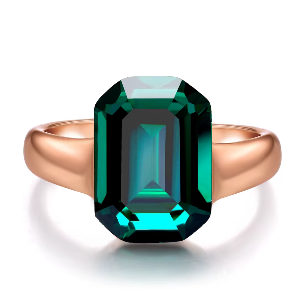 Bague en cristal vert pour femmes, grand bijou élégant, couleur or Rose, marque à la mode, cristal r