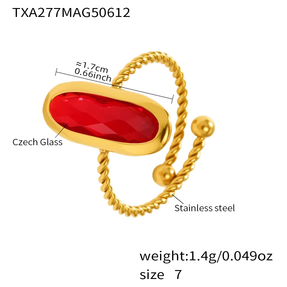 Bagues en acier inoxydable pour femmes, plaqué or, étanche, longue ovale, verre tchèque, réglable, b