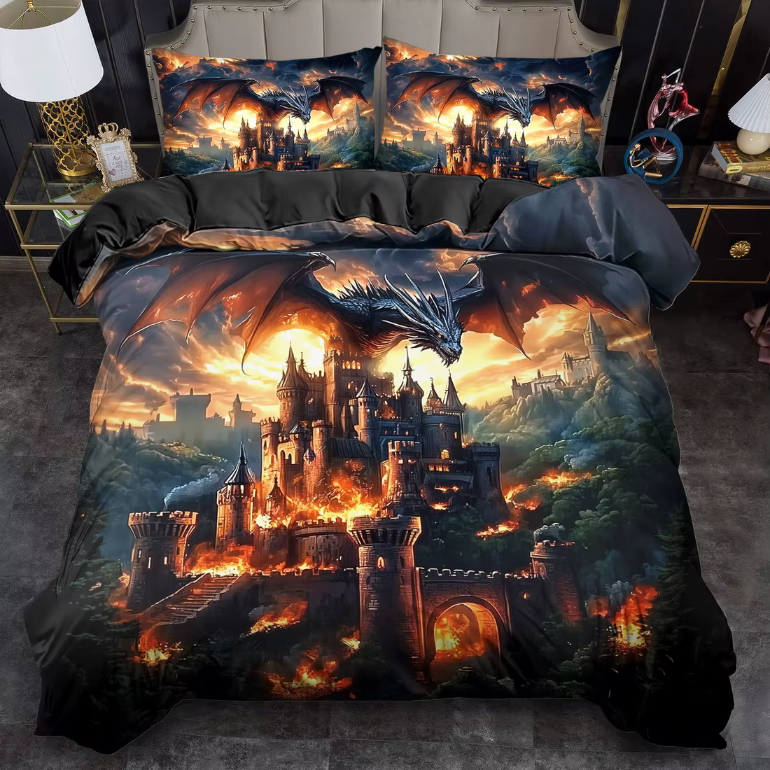 Ensemble de housse de couette esthétique psychédélique à motif de Dragon 3D, ensemble de literie en 