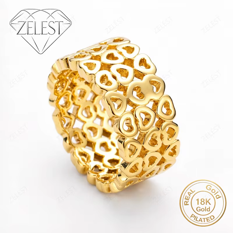 Bague d'amour ajourée exquise en argent sterling 925 plaqué or 18 carats, bijou de mode pour femme, 