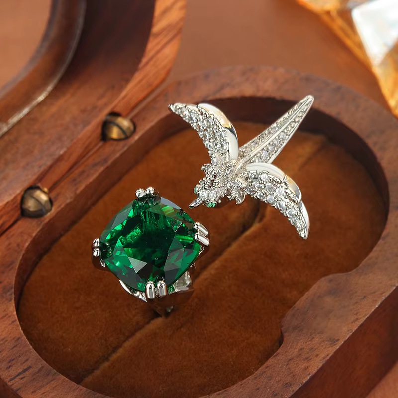 Bague oiseau réglable en CZ pour femmes, bijoux scintillants rose/vert/blanc/jaune, cadeau de fête, 