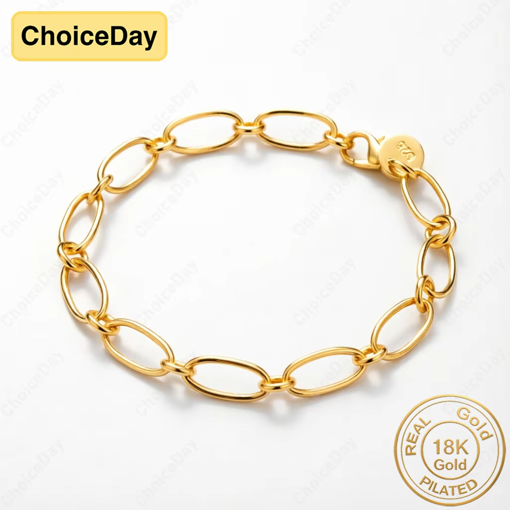 Bracelet ovale fin et délicat plaqué or 18 carats pour femmes, bijoux cadeau tendance, accessoires p
