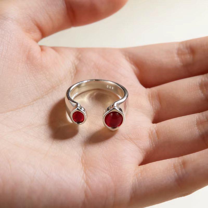 ENSHIR – bague ouverte en pierre rouge pour femmes, Design de luxe, bijoux Vintage, cadeaux, vente e