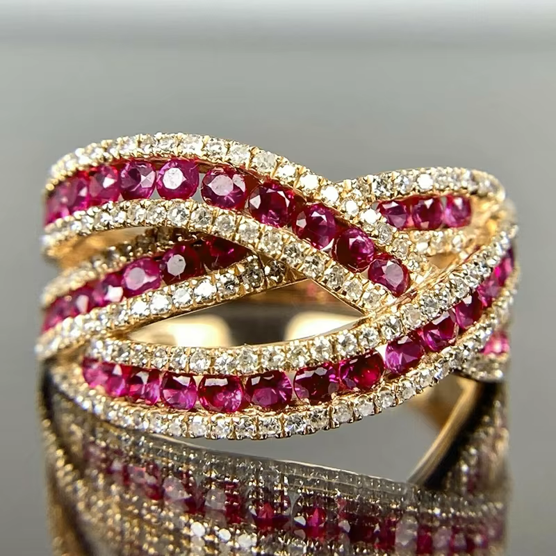Huitan – magnifique bague croisée couleur or pour femmes, bijoux de fête avec cristal de zircone bri