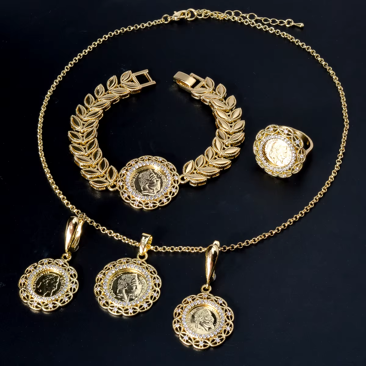 Ensemble de bijoux de luxe en zircon pour femmes, collier italien, boucles d'oreilles, Bracelet, bag