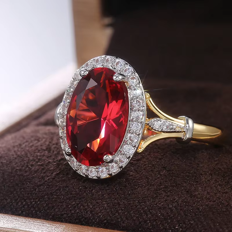Bagues de luxe en zircone cubique rouge Rose pour femmes, couleur or, bijoux de luxe pour dames, pou