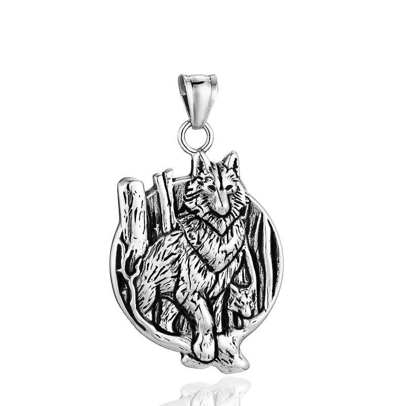 Collier Pendentif Odin Rune Vintage Viking Loup Animal pour Hommes Bijoux Européens Américains Acces