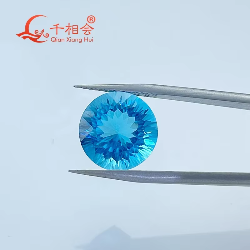 Topaze bleue naturelle de forme ronde de 11,44 ct, pierre précieuse ample certifiée GRC pour la fabr