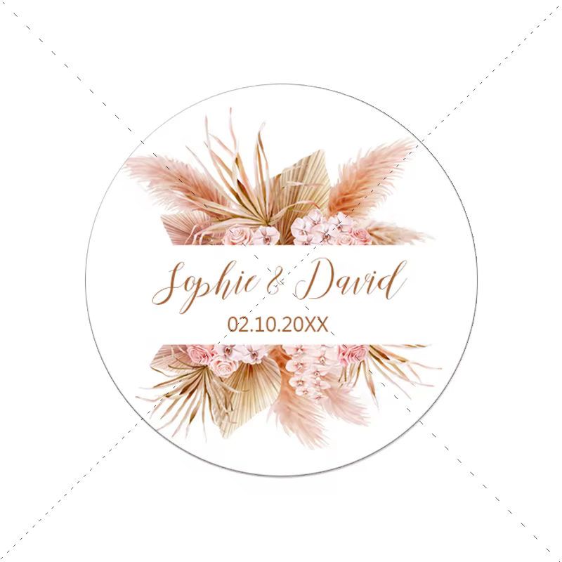 Autocollant de mariage en herbe de Pampas, étiquettes de mariage personnalisées, autocollant de scel