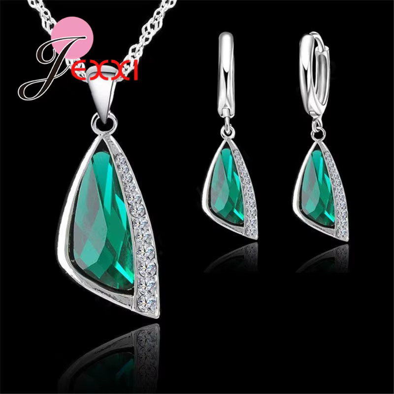 Collier et boucles d'oreilles en argent Sterling 925, ensemble de bijoux géométriques en cristal aut