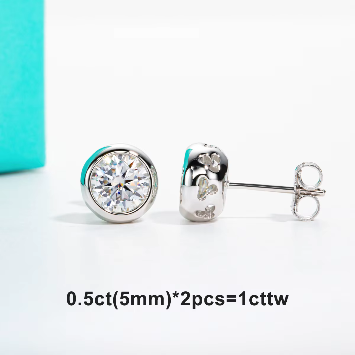 AnuJewel D Couleur Moissanite Lunette Boucles D'Oreilles Plaqué Or 18K Pendentif Collier 925 Bijoux