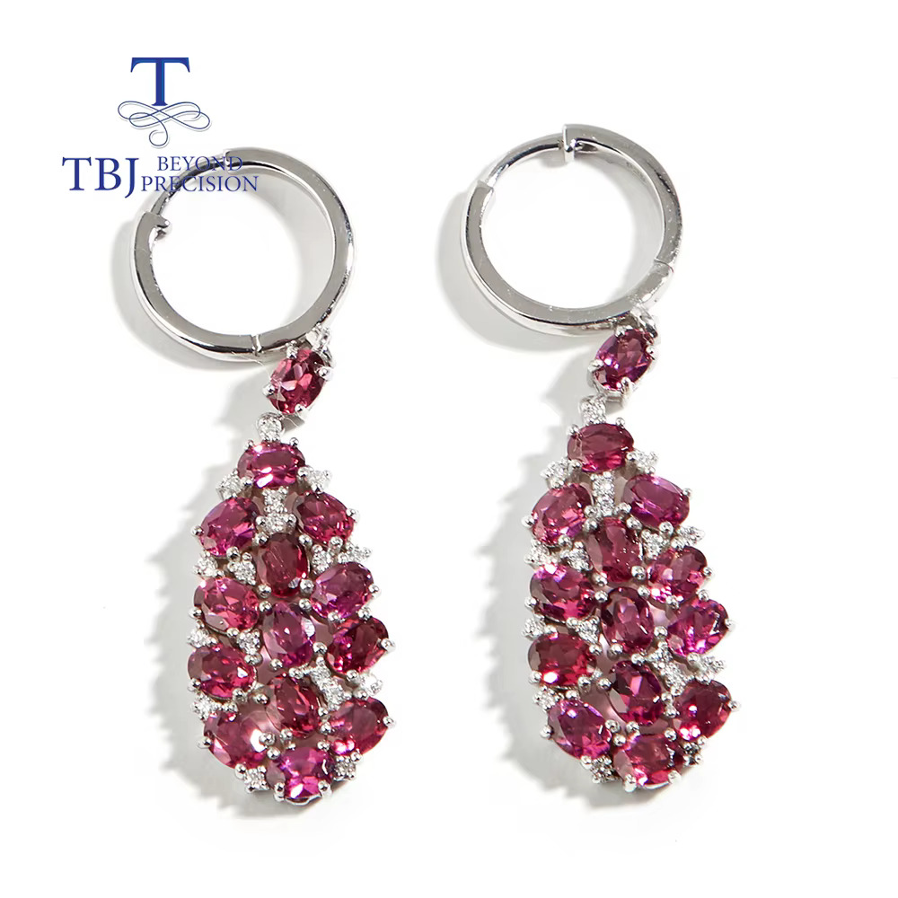Boucles d'Oreilles Pendantes en Argent pour Femme, Bijoux de Luxe, Pierres Précieuses en Rhodolite, 