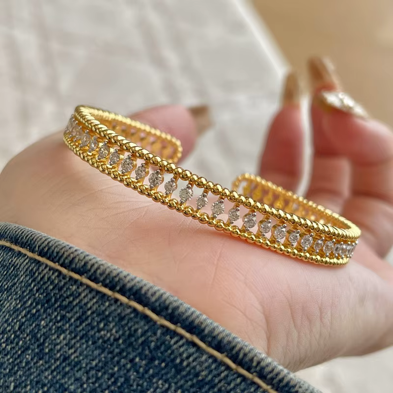 Bracelet Vintage en perles rondes pour femmes, incrustation de diamants ajourés, rétro, léger, de lu