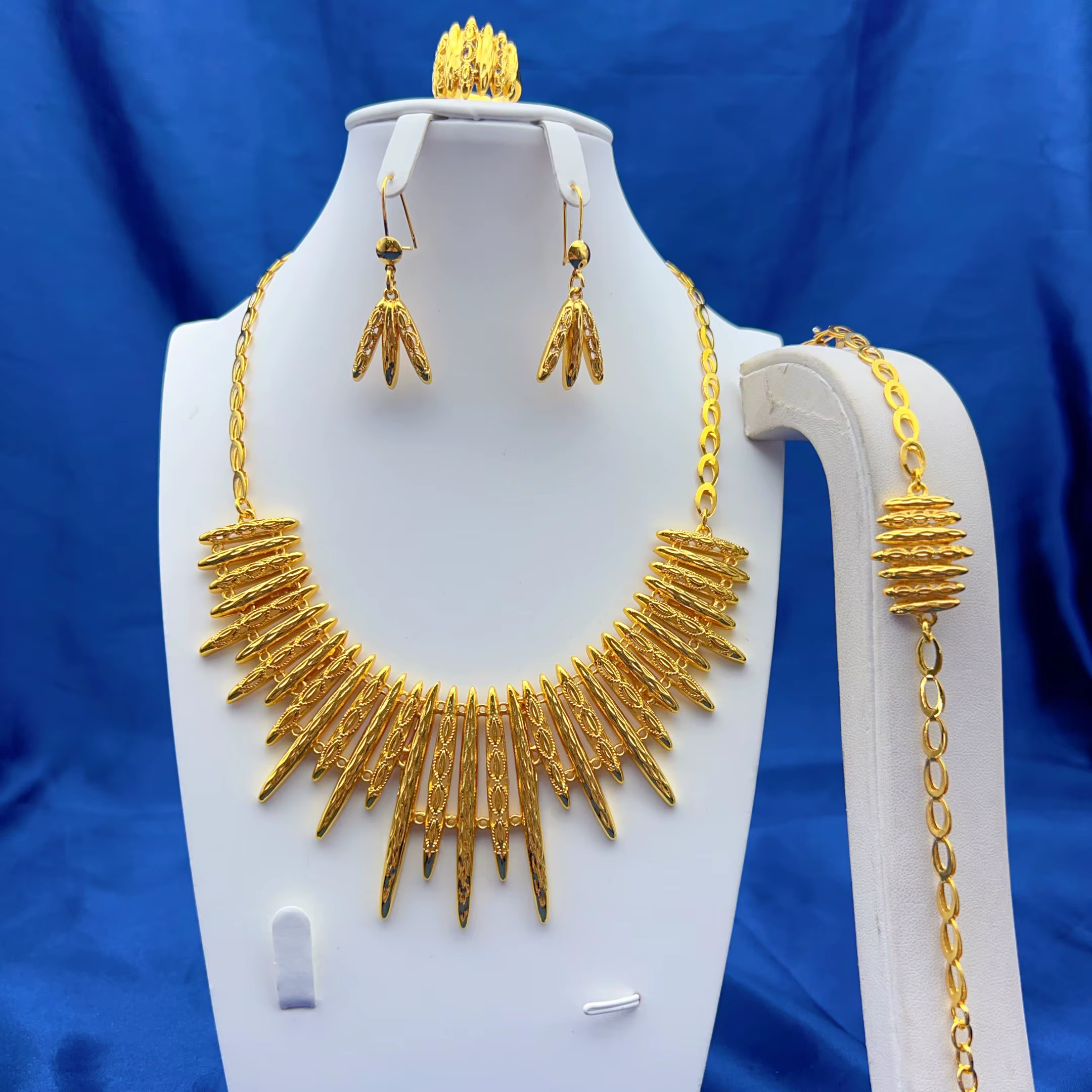 ANIID – ensemble de bijoux longs africains couleur or 24K, collier et boucles d'oreilles de mariage 