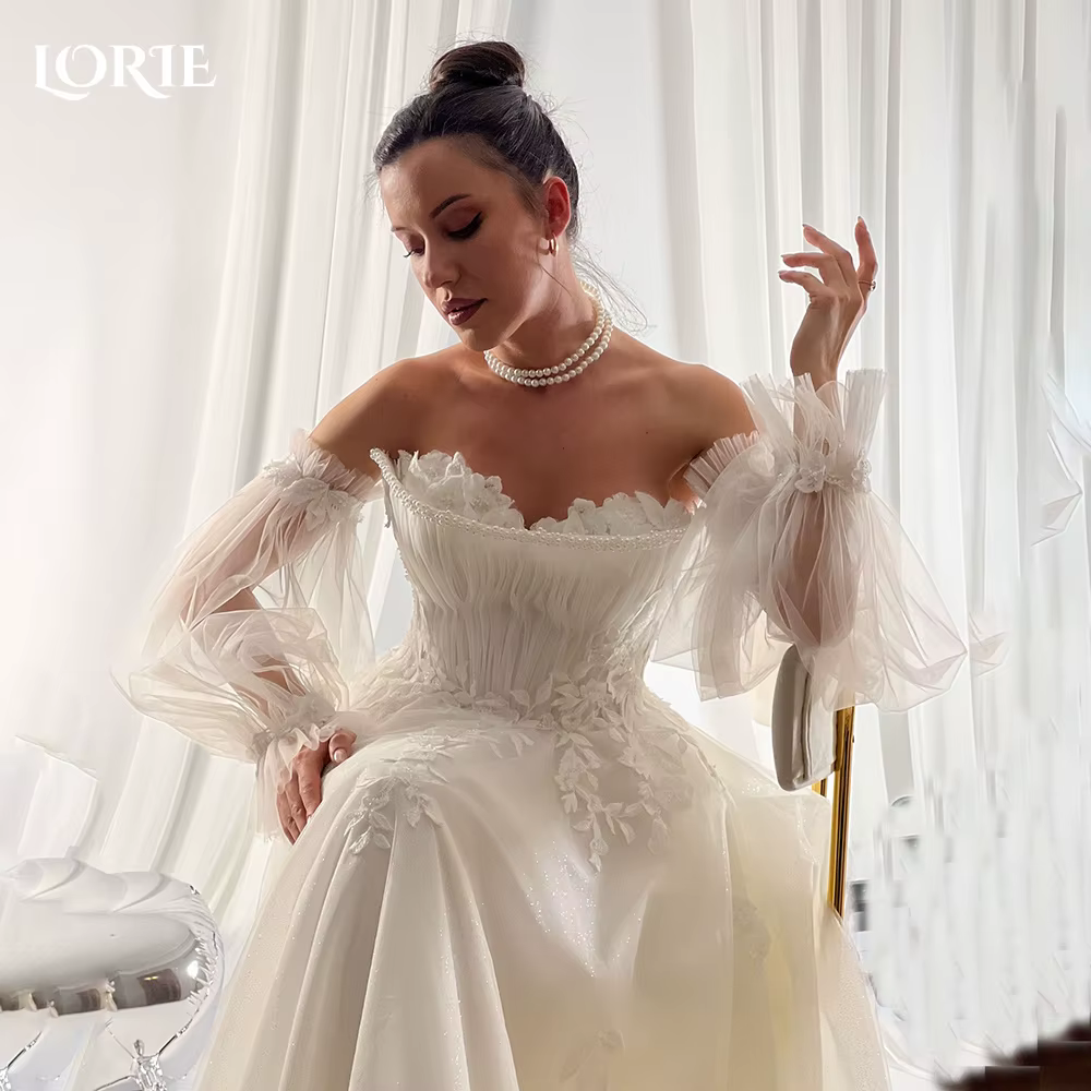 LORIE 3D fleurs robes de mariée épaules dénudées a-ligne Illsion prix plage robe de mariée Boho prin