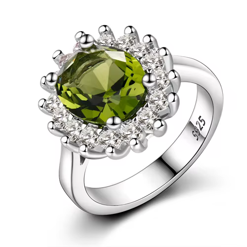 Bague rétro en argent pour femmes, bagues à fleurs avec pierres péridot, brillantes, de marque de lu