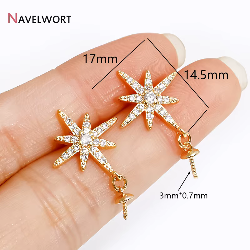 Boucle d'oreille étoile polaire en laiton plaqué or 14K avec Base de perle, résultats de boucles d'o