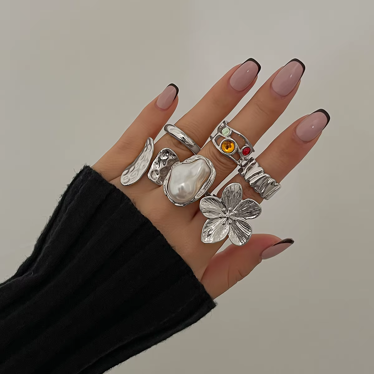 KunJoe-Ensemble de matiques ouvertes en cristal élégant pour femme, métal lisse, fleur de document e