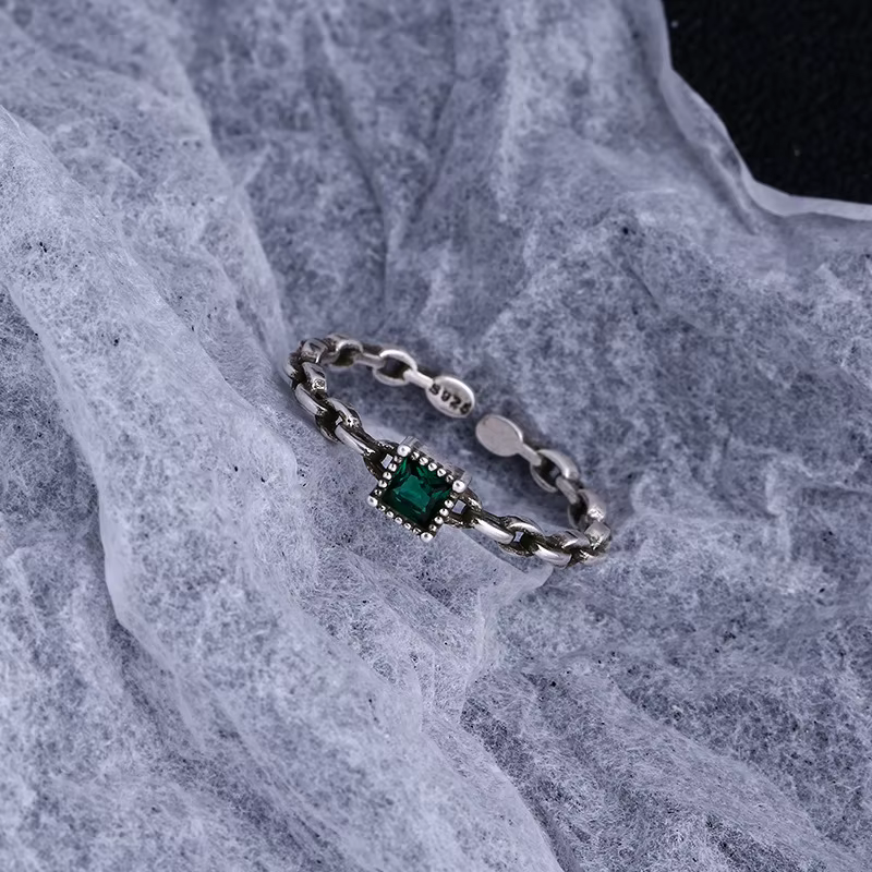 VOQ – bague carrée en Zircon, couleur argent, émeraude, Vintage, ajustable, mode coréenne, nouvelle 