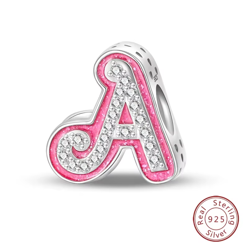 NOUVEAU Charmes en argent sterling 925 pour adolescentes, lettres roses 26, perles pour bracelets or