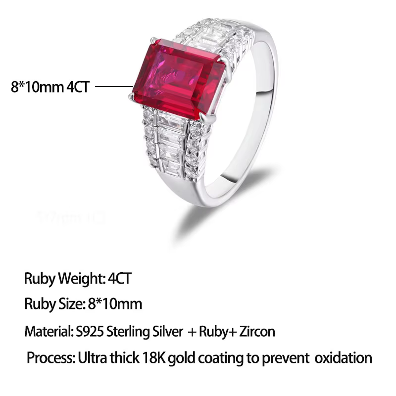Bague LinkerLove 4CT en argent sterling S925 avec rubis taille émeraude et accent zircon, bijou vint