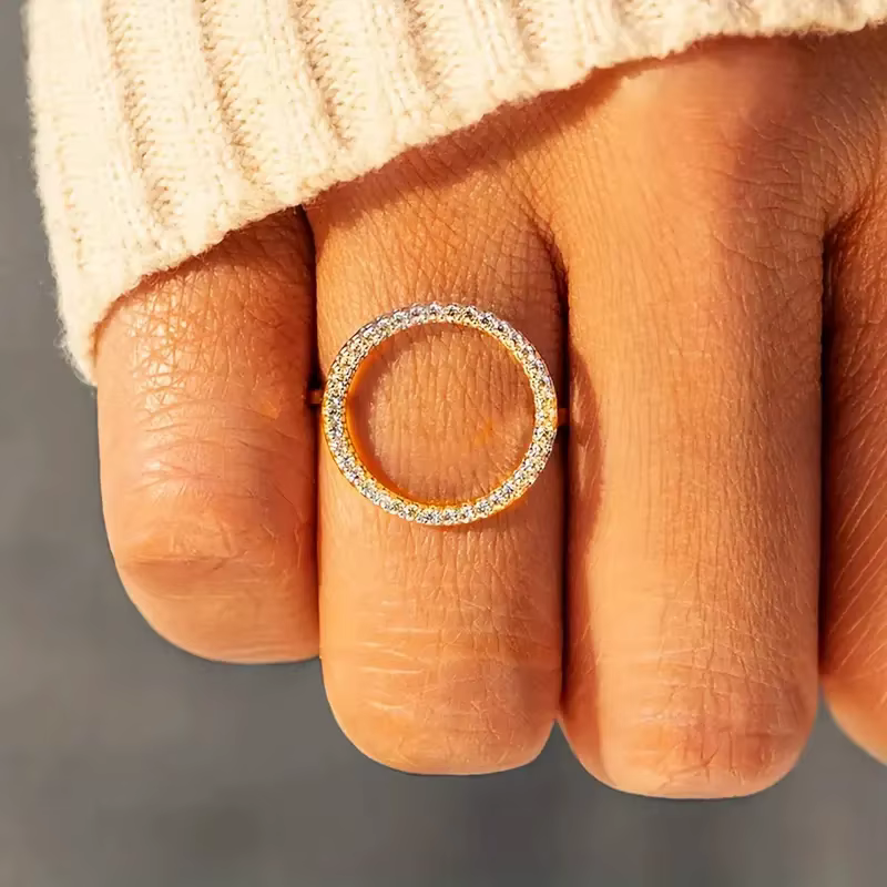 Huitan – bague ronde creuse pour femmes, bague de mariage minimaliste scintillante CZ, accessoires d