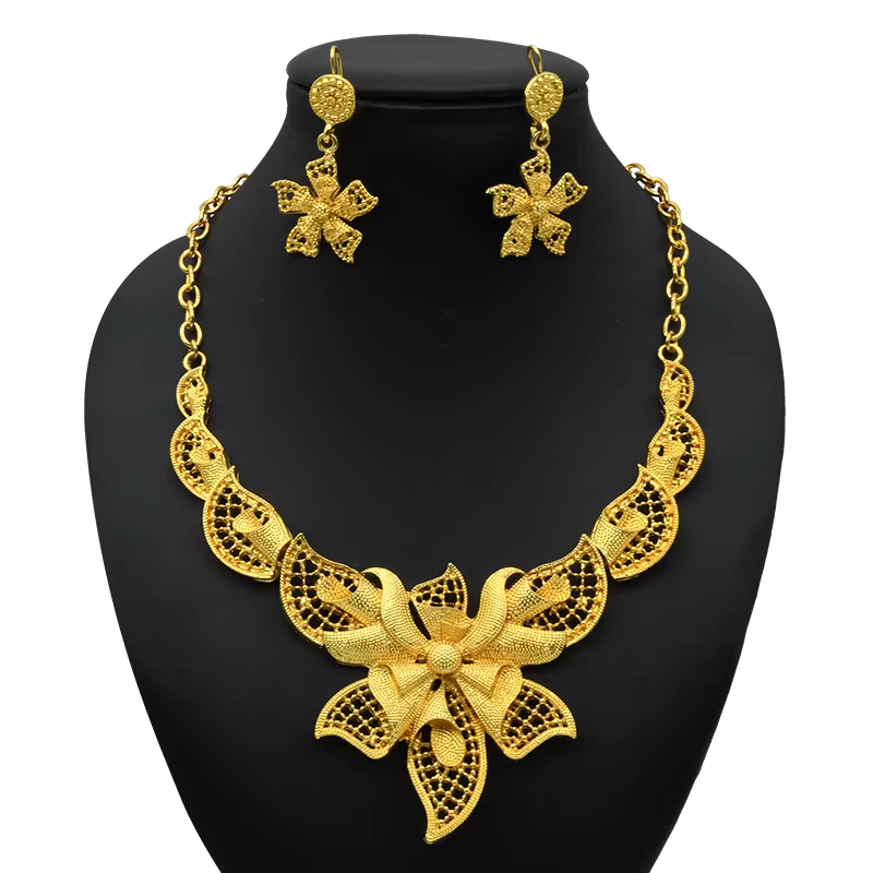 ANIID Dubai 24K couleur or ensembles de bijoux de mariage collier africain boucles d'oreilles pour l