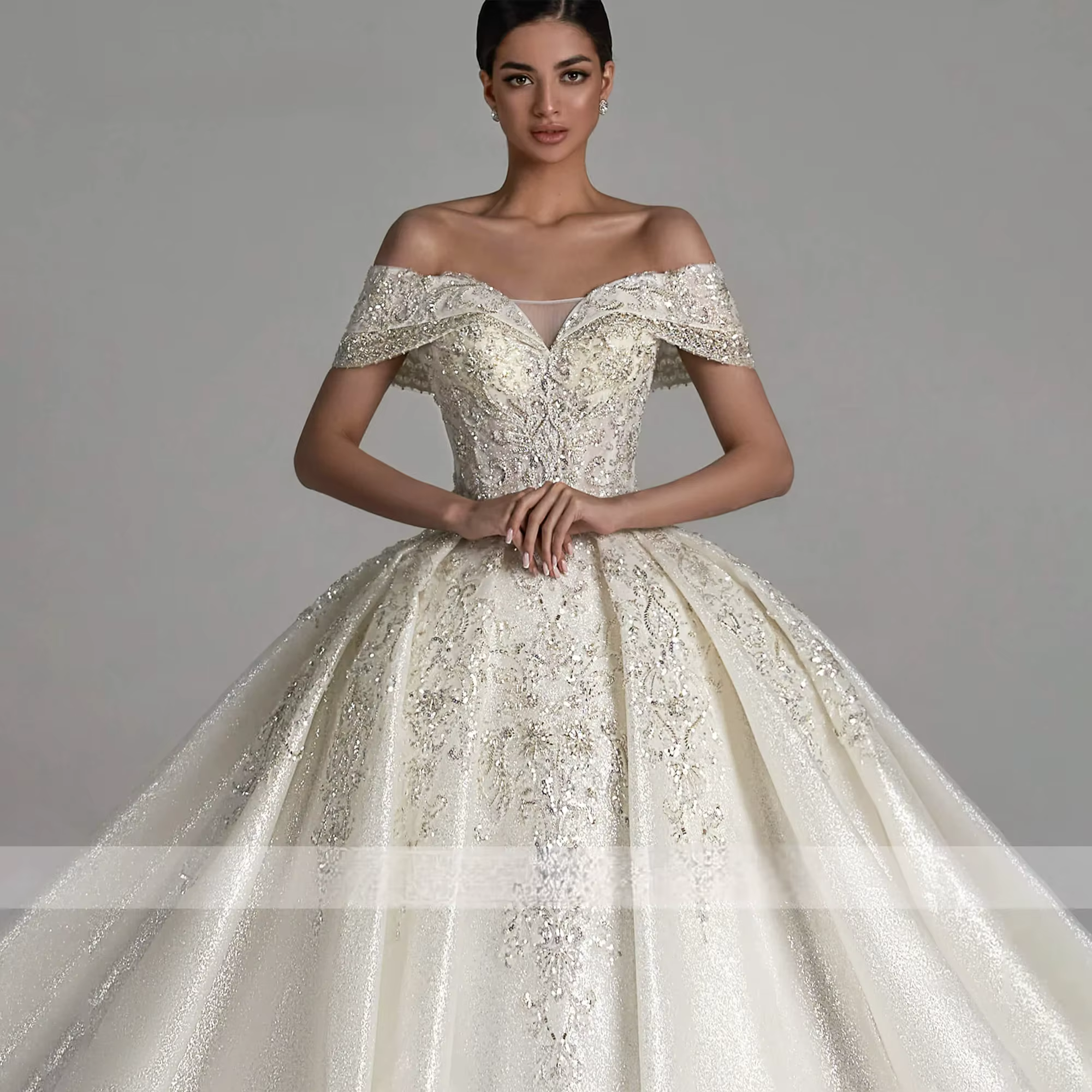 Robe De mariée personnalisée pour femmes, robe De mariée De luxe, épaules dénudées, en Tulle scintil