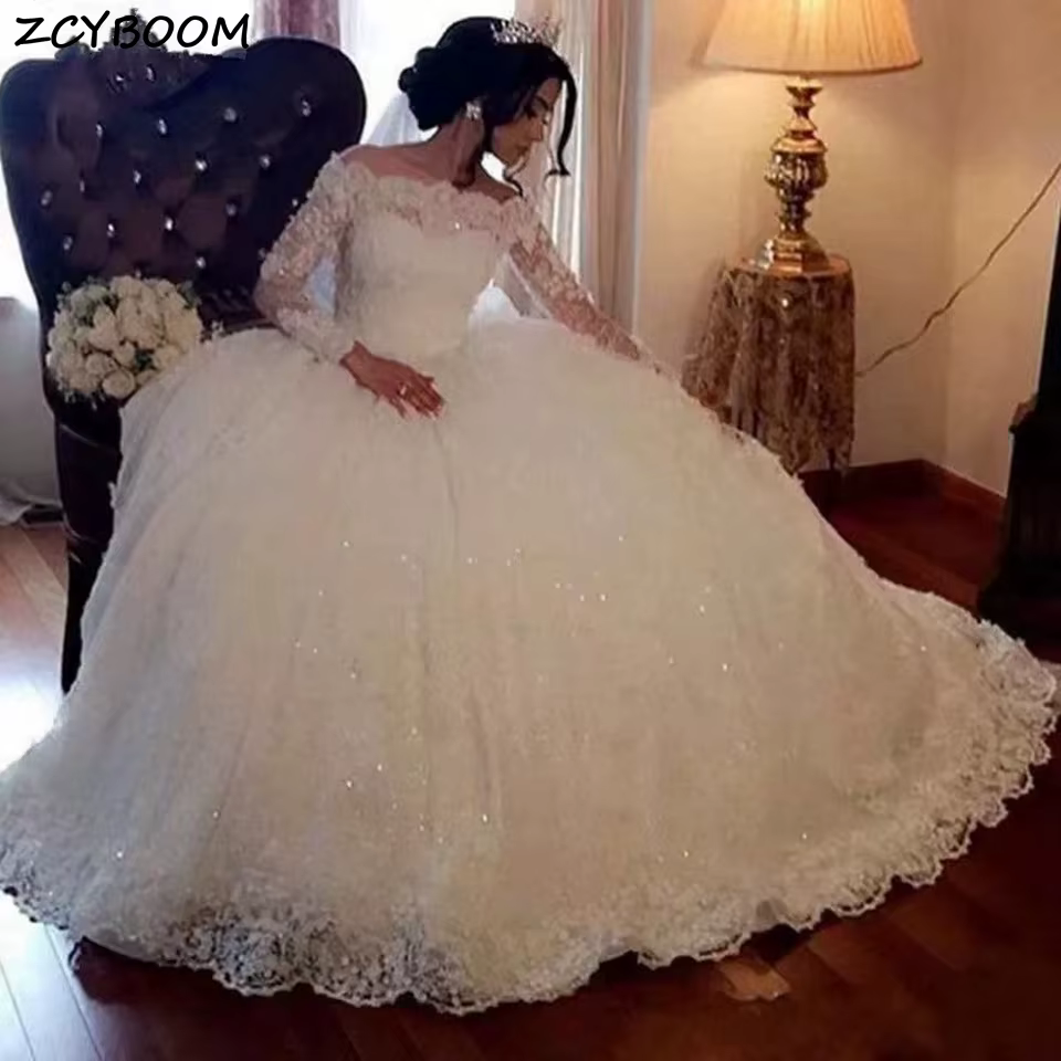 Robes de mariée blanches/ivoire 2026, col bateau, robe de mariée en dentelle, appliques, illusion, p