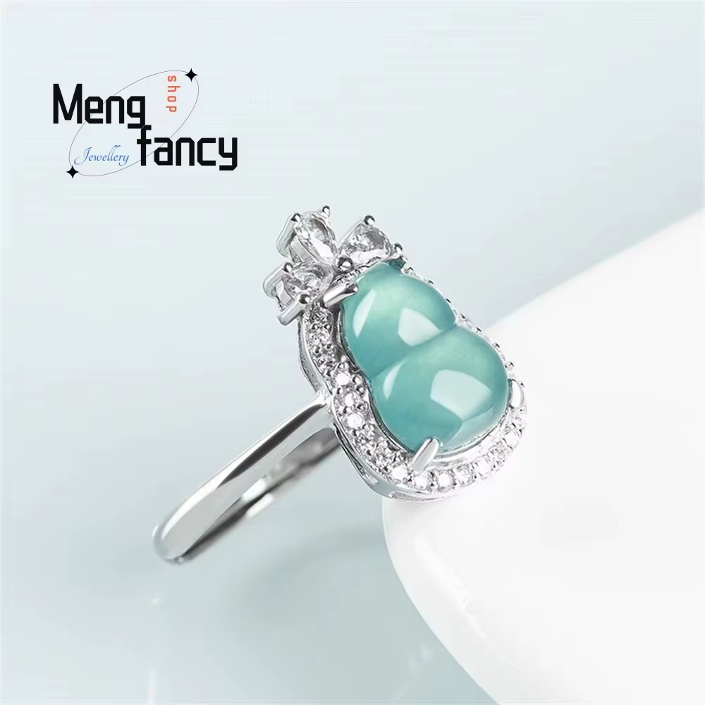 Bague en argent S925 incrustée d'a-goods naturels, jadéite bleue, gourde d'eau glacée, réglable, exq