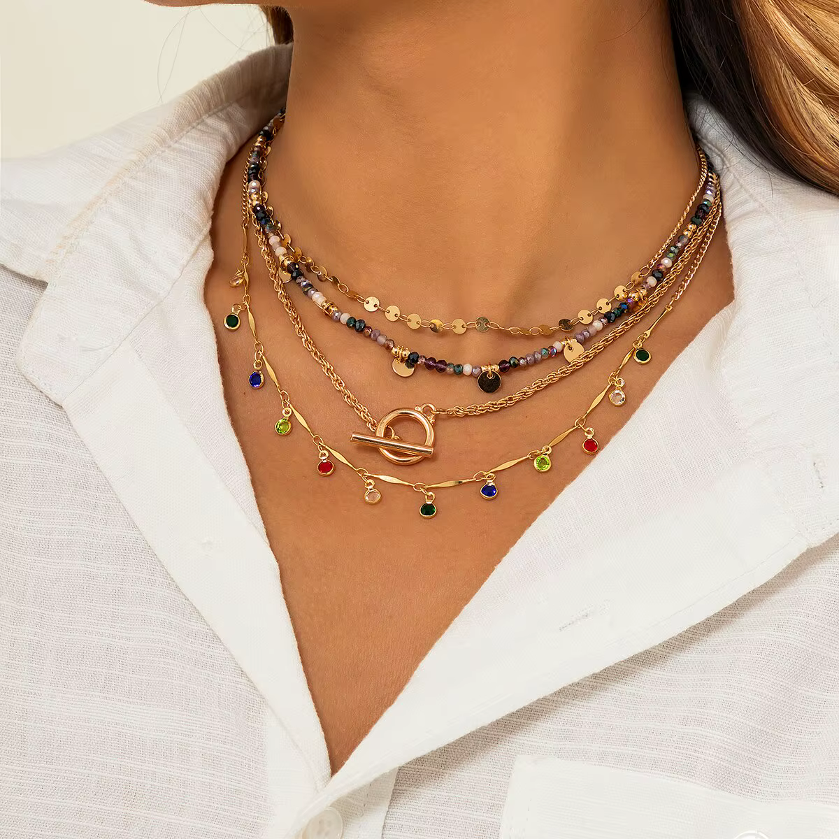 Collier ras du cou style Boho pour femmes, pendentif pompon à paillettes colorées en cristal, tendan