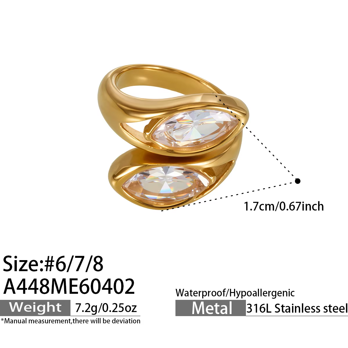 Bague pour femme en acier inoxydable 316L, style luxueux, avec pierre en verre couleur Maillard et z
