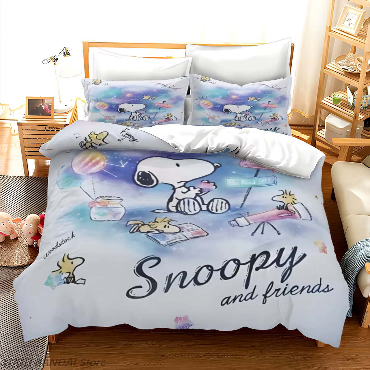 Parure de lit Snoopy, ensemble de literie Snoopy, housse de luxe 3 pièces en polyester, décorations 