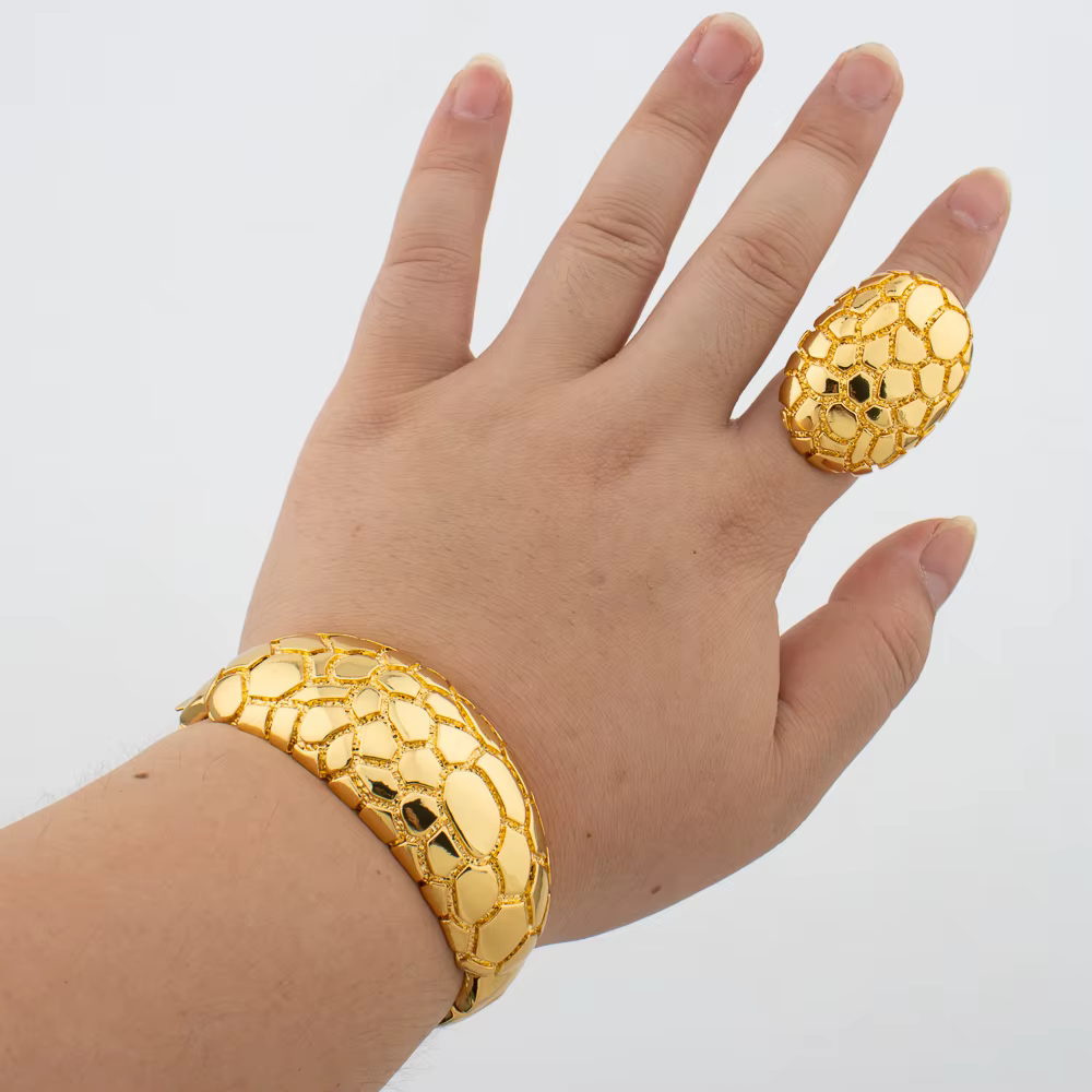 Ensemble de bijoux Bracelet et bague Design léopard, Bracelet africain plaqué or, bague réglable, ac