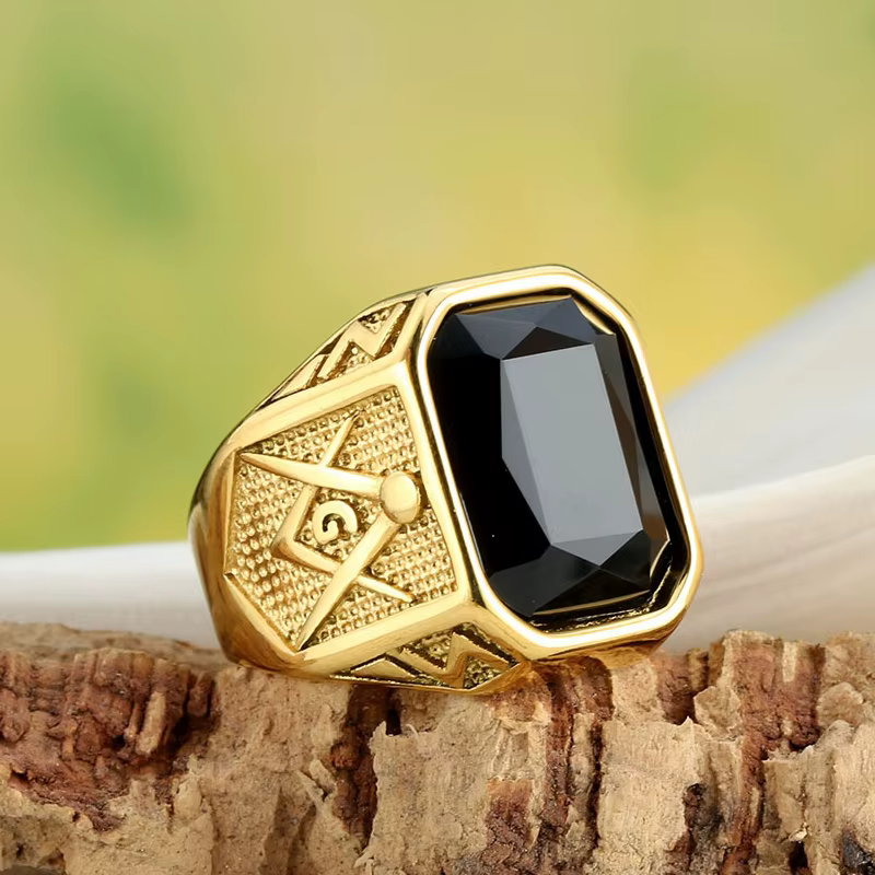Bagues en pierre bleues, vertes, noires et rouges style punk pour hommes et femmes, bague rétro maço