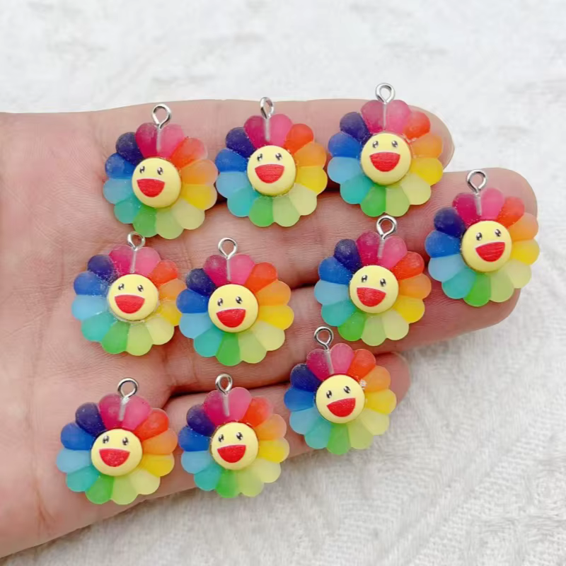 Bijoux de tournesol colorés, collier pendentif, porte-clés, téléphone, bricolage, accessoires d'arti