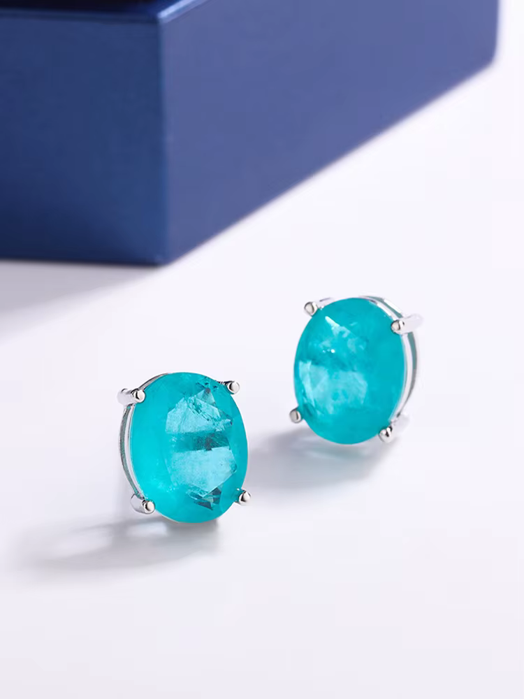 Vintage 925 argent Paraiba Tourmaline pierre précieuse pierre de naissance boucles d'oreilles dames 