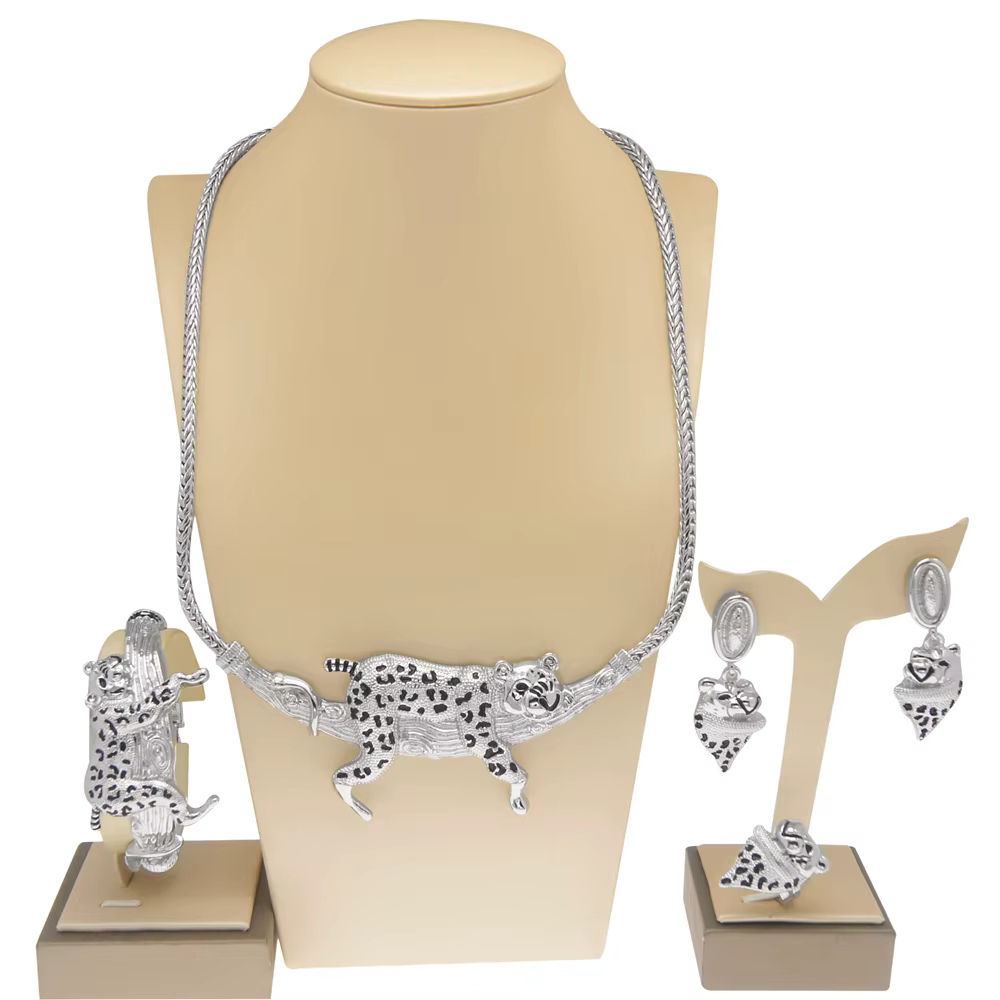 Ensemble de bijoux pour femmes, collier léopard, bague, Bracelets et boucles d'oreilles, bijoux tête