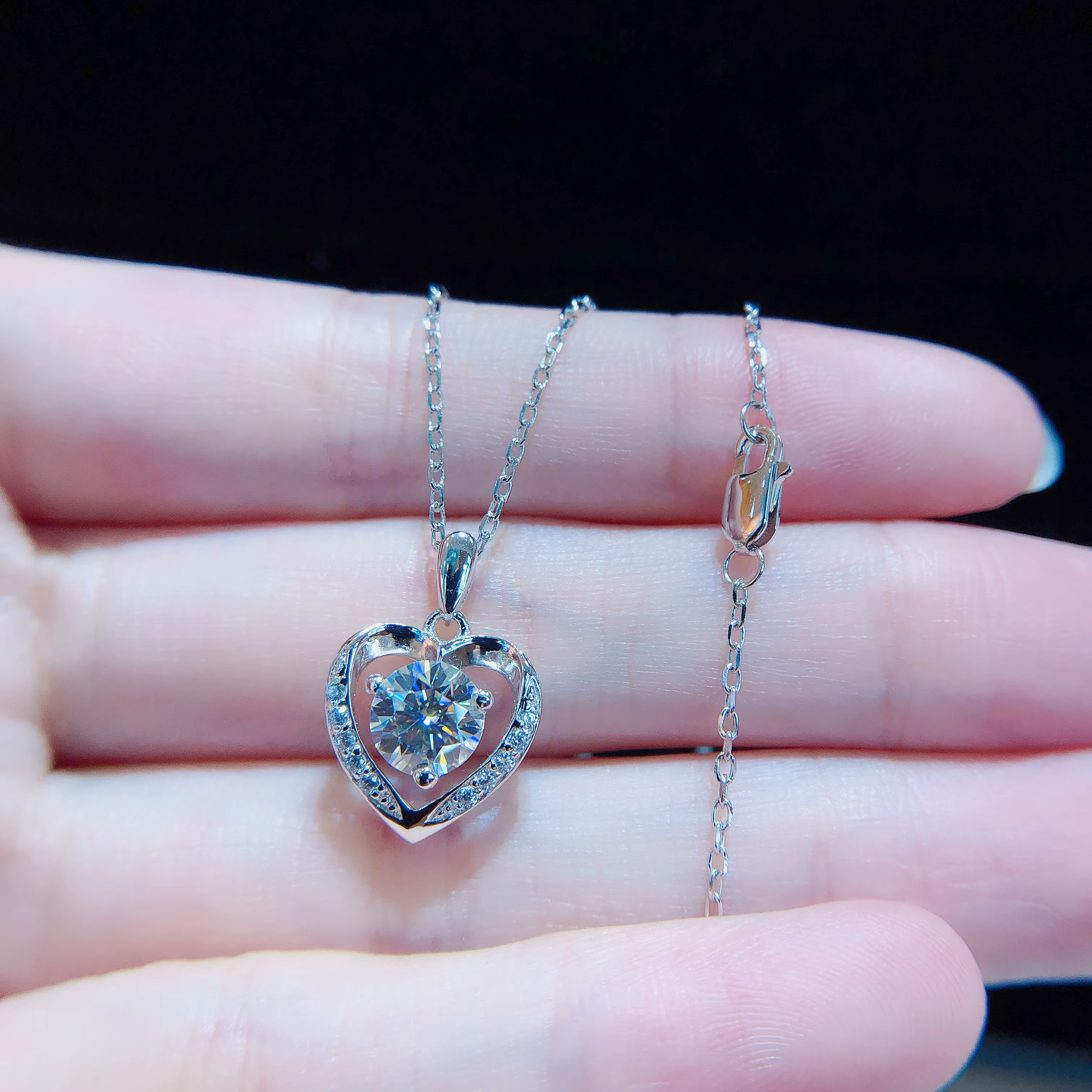 Collier coeur d'amour en or 14 carats pour femme, collier Moissanite 1ct, pendentif romantique pour 