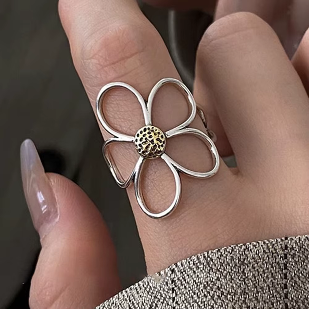 CALYMIX 925 bagues en argent Sterling pour femmes Couple minimaliste fait à la main Simple grande fl