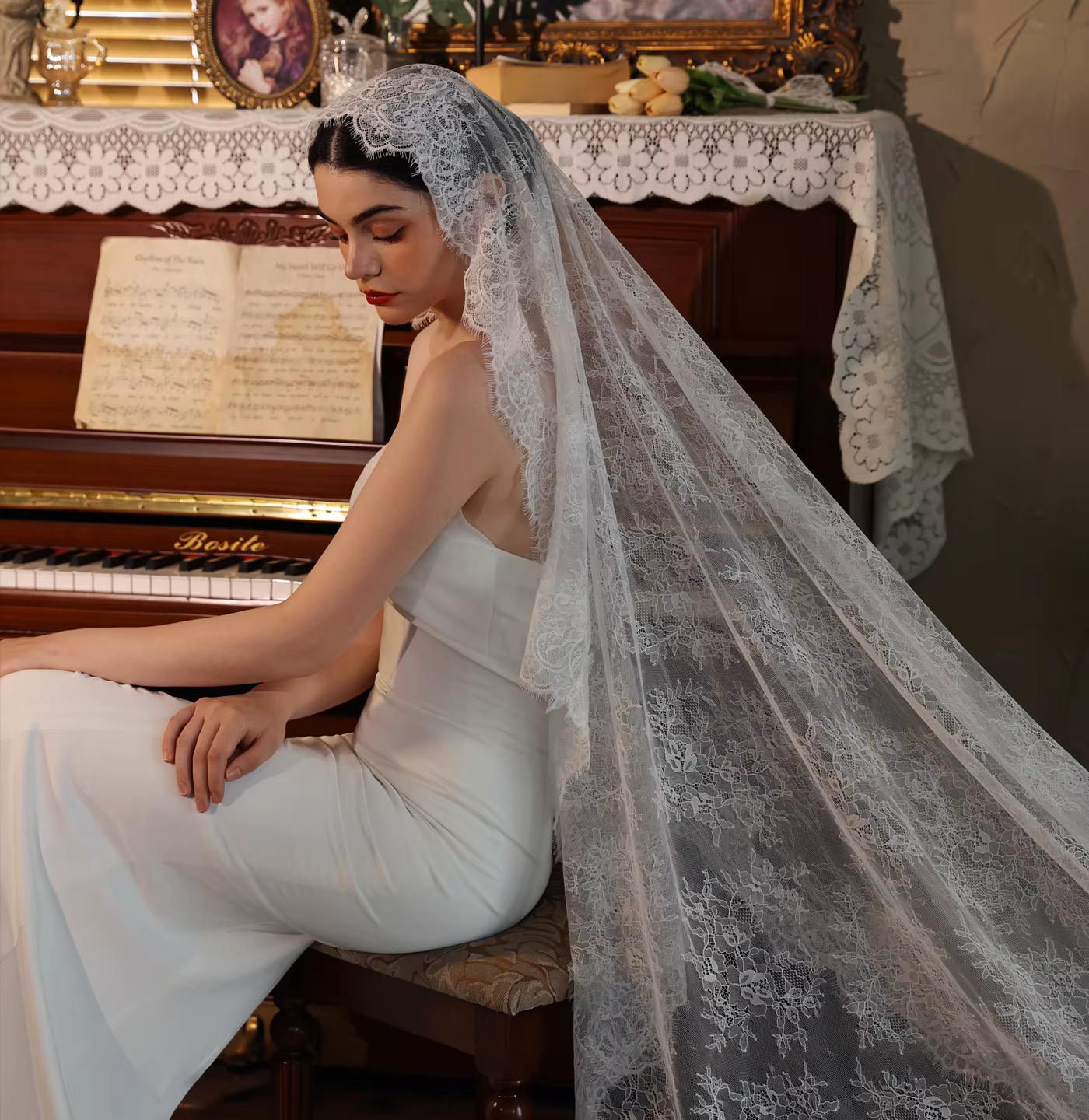 Voile de mariée long et luxueux V528, coiffe de fée à longue traîne, voile de mariage blanc en dente